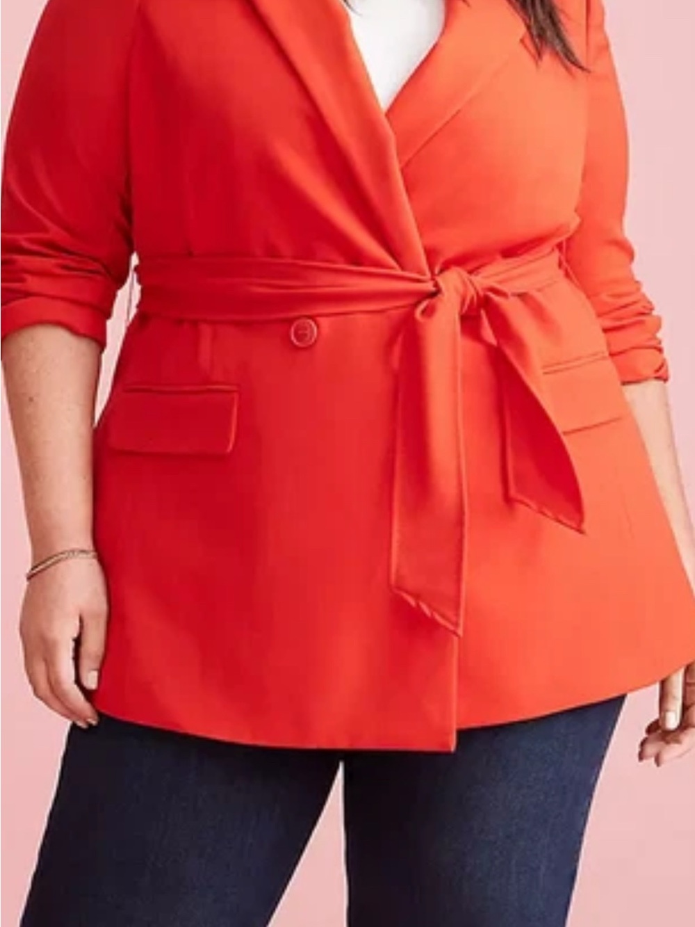 Lane Bryant Perfect Drape Belted Blazer Red Plus Size 14 Women's Wrap Jacket